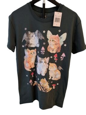 New Isaac Morris Kawaii Cats Green Tee